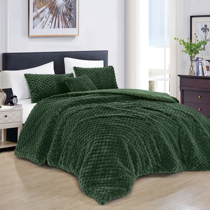 Ensemble d'édredon 4 pièces Anwen, Édredon très grand et 2 très grandes taies déc, Vert