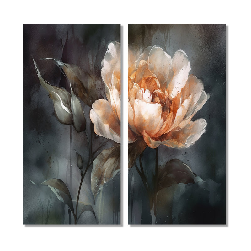 Fleur de pêche sur fond gris foncé - Art floral coquelicots, H 40 po x l 40 po, Toile tendue, Ne s’applique pas