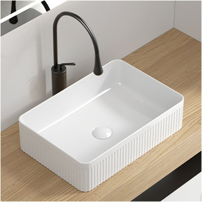 Lavabo vasque rectangulaire au-dessus du comptoir en porcelaine blanche en céramique moderne
