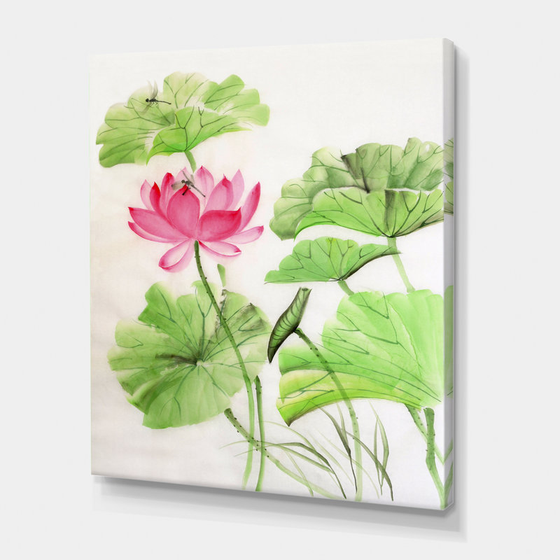 Lotus et libellule - reproduction sur toile, H 40 po x l 30 po x P 1 po, Toile tendue