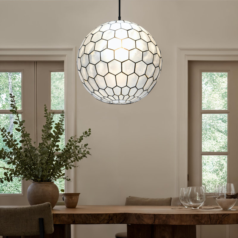 Abbington 1-Light Handcrafted Capiz Shell Globe Pendant, 15" H x 16" W x 16" D, Black