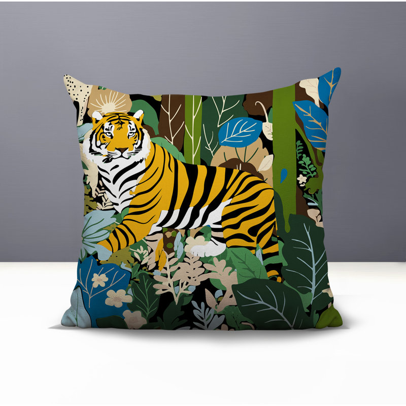 Oreiller carré réversible intérieur / extérieur Kyo Tiger, Carré 19 po, Turquoise