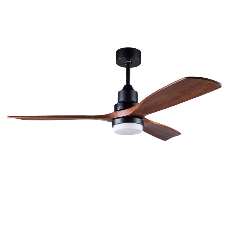 Hot Sales Modern Black Ceiling Fan With Light 3 Solid Wood Blades Remote Control Reversible Dc Motor With Dimmable Led, Brown