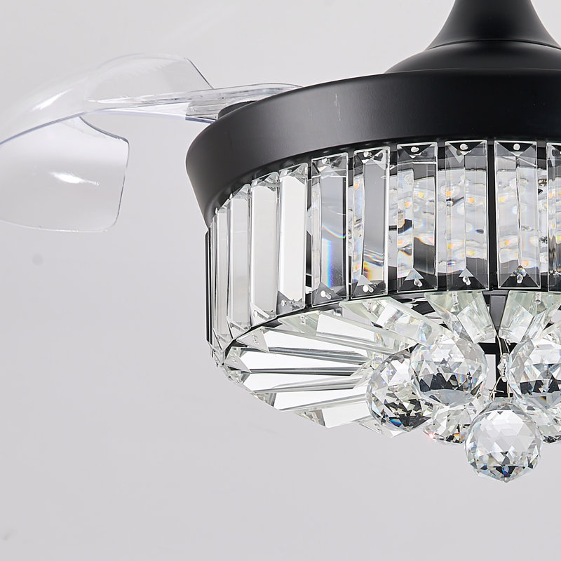 30" Rgb Retractable Crystal Ceiling Fan With Light, Black