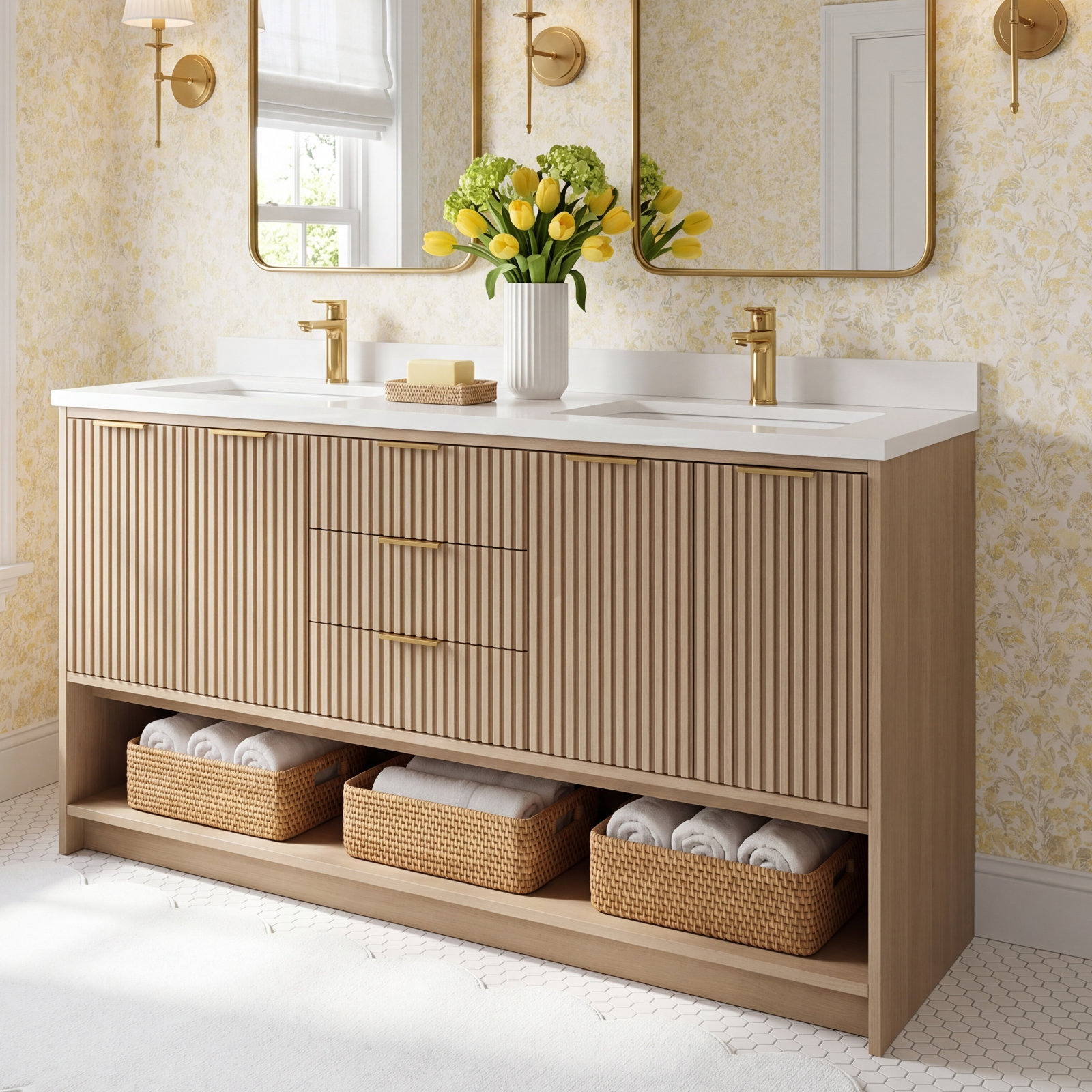 Anelie 55'' Double Bathroom Vanity, Oak