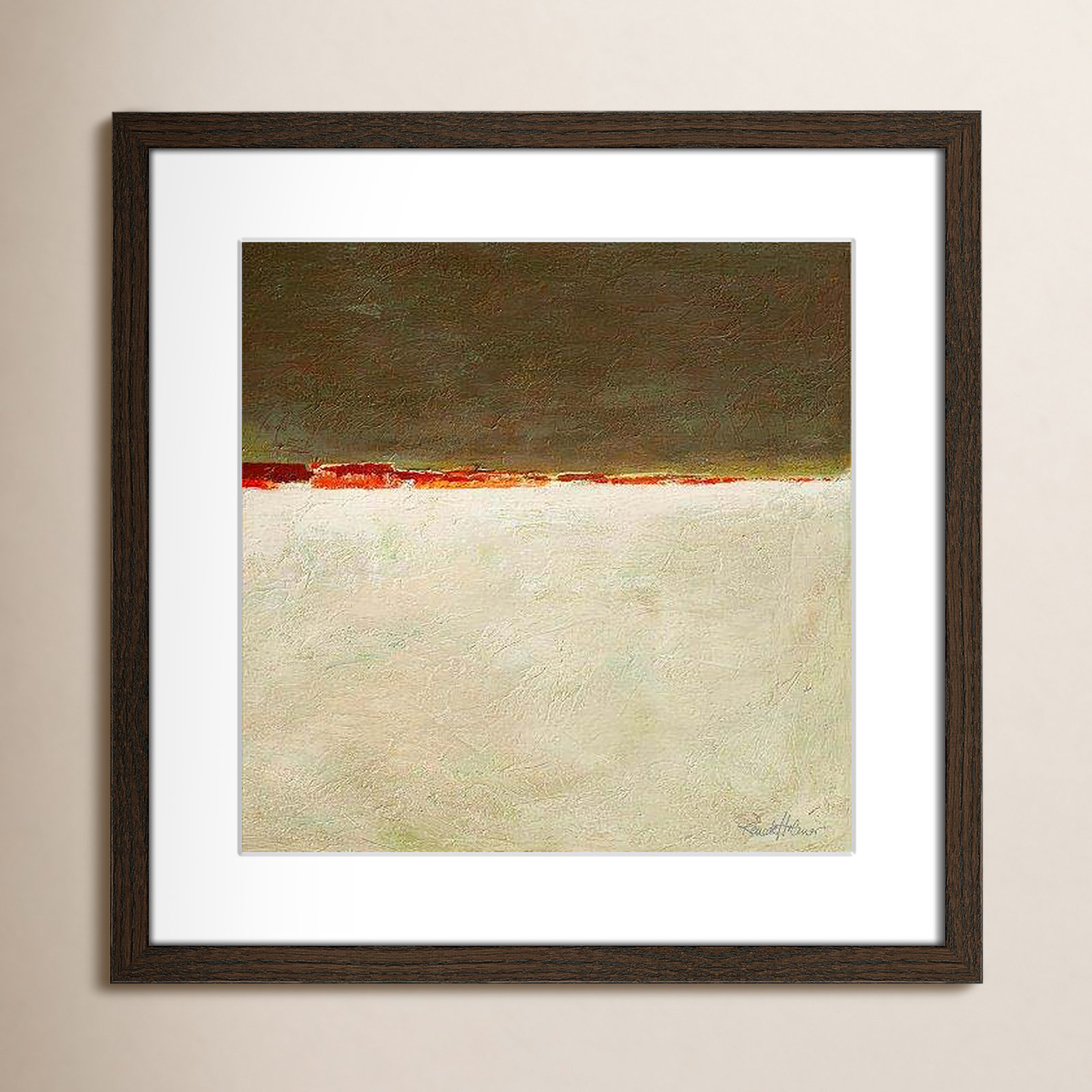 Orange Horizon I Print, 17" H x 17" W x 0.75" D, Walnut Framed
