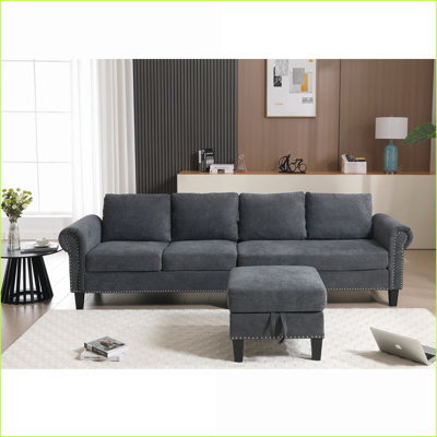 Canapé modulaire convertible 4 places en L gris anthracite avec rangement pour le salon | Gris anthracite | Bois