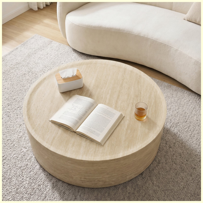 Table basse 39,37 pouces ronde en faux marbre, table centrale moderne pour le salon et le bureau à domicile, entièrement assemblée