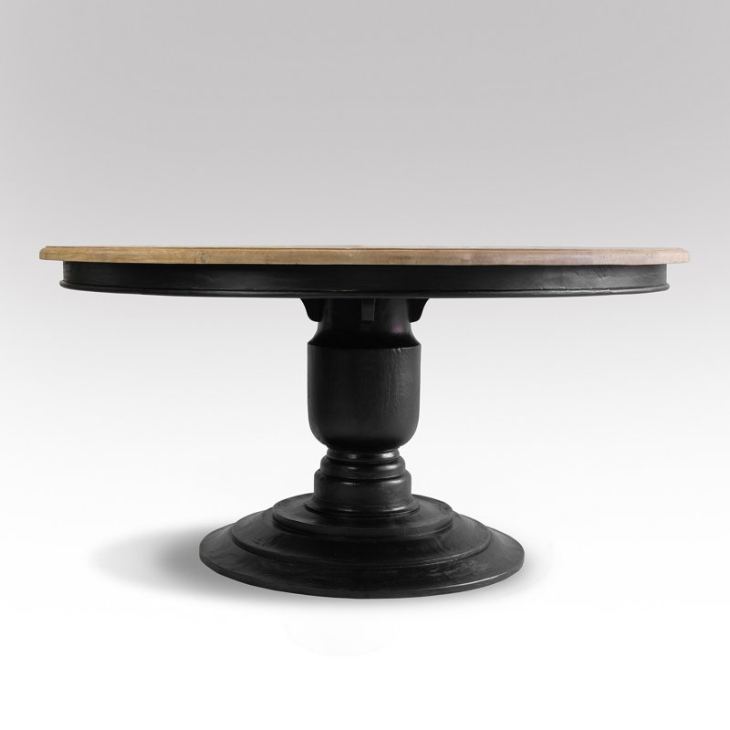 Table de salle à manger en bois massif Attah, H 30 po x L 60 po x l 60 po, Noir, Gris rustique délavé
