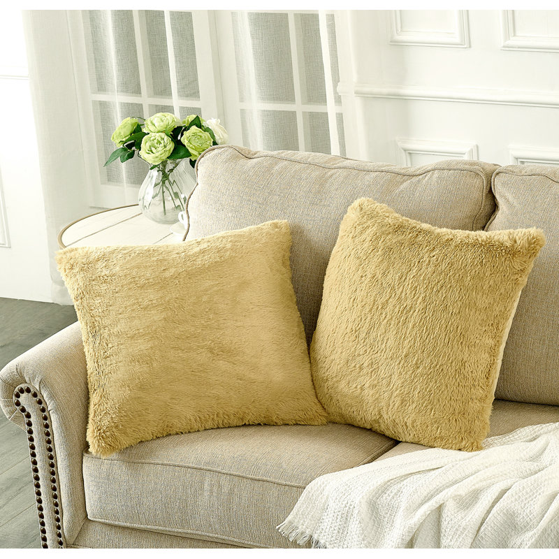Housse de coussin lourd en fausse fourrure, H 20 pi x l 20 pi, Brouillard jaune