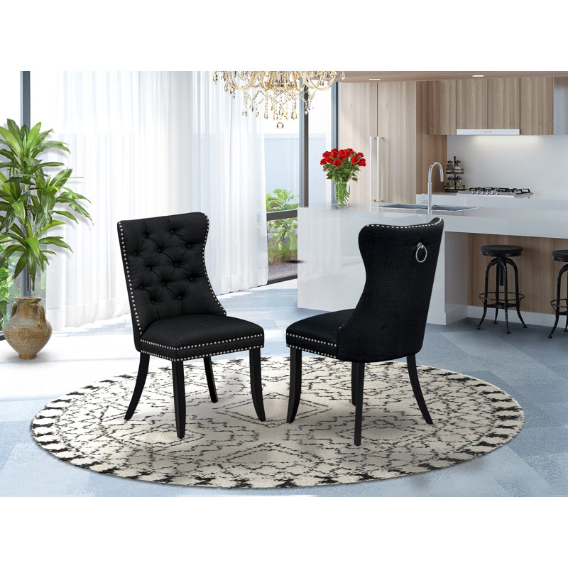 Chaises de cuisine Dallas Parson - ensemble de 2 chaises de salle à manger capitonnées en tissu noir capitonné, Noir