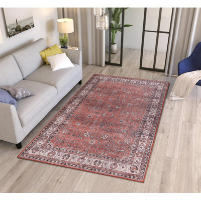 Red Burgundy Oriental Vintage Look Woven Base Decorative Carpet