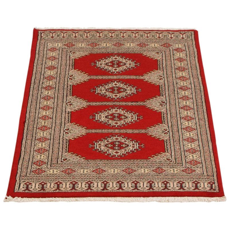 Tapis rouge en laine noué à la main de conception unique 2 pi 7 po x 4 pi 1 po New Age Montarious