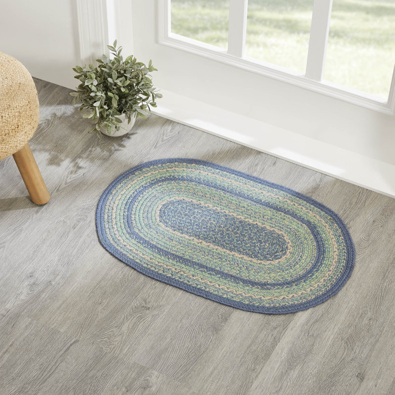 Tapis ovale fait à la main bleu / vert Marenses, Ovale 1 pi 8 po x 2 pi 6 po