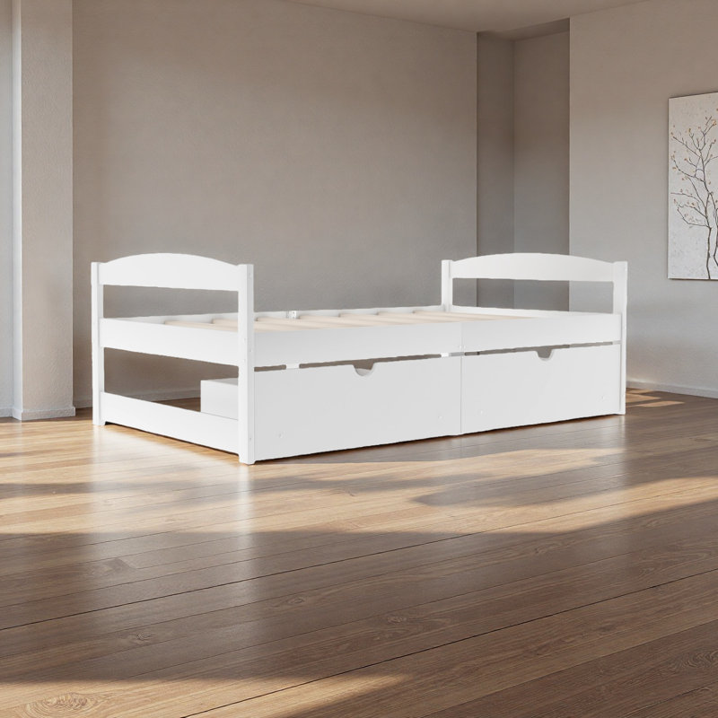 Lit plateforme simple avec deux tiroirs, Blanc