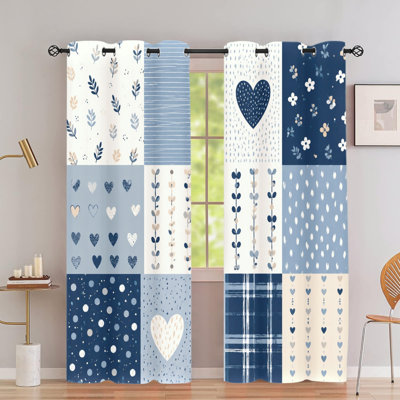 2 pièces de rideaux occultants à motif de patchwork en forme de cœur, rideaux obscurcissants botaniques mignons et blancs, réduisant le bruit des rideaux d'intimité pour le salon de la chambre d'ado