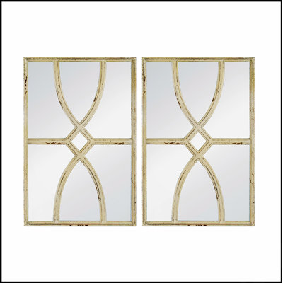 Miroirs muraux rectangulaires en bois avec cadre blanc vieilli, parfait pour un décor moderne et rustique