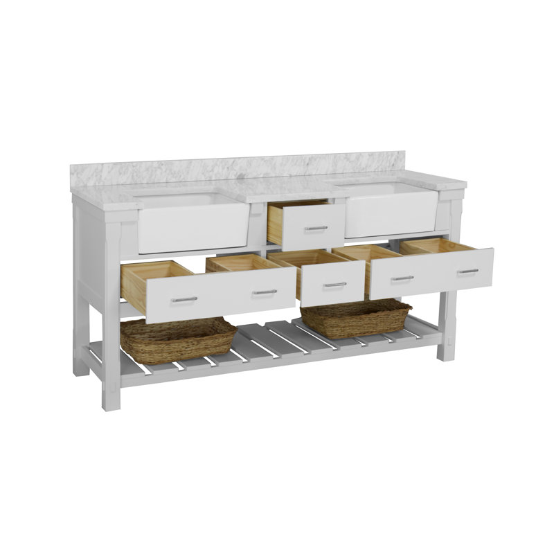 Ensemble de meuble-lavabo double 72 po Hitton, Blanc, Carrare d'ingénierie