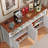 55" Smart Buffet Sideboard With Power Outlets & App-controlled Rgb Led Lights, Large Farmhouse Kitchen Storage Cabinet With 4 Doors, Coffee Bar Cabinet Buffet For Dining Room, Entryway, White And Walnut-1060855438