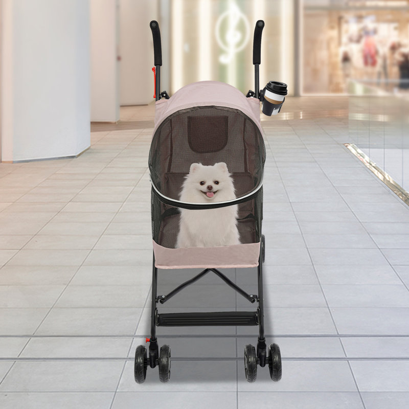 Poussette pliable pour animaux de compagnie pour petits et moyens chiens, Rose