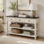 Console rétro avec deux tablettes ouvertes, structure et pieds en bois de pin massif
