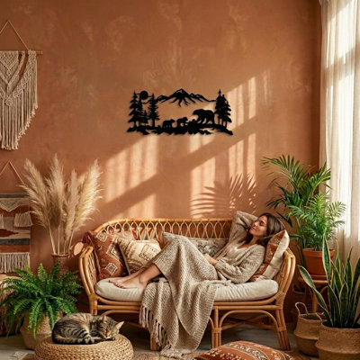 Famille d'ours en métal pour la maison et l'extérieur - Décoration murale géométrique murale