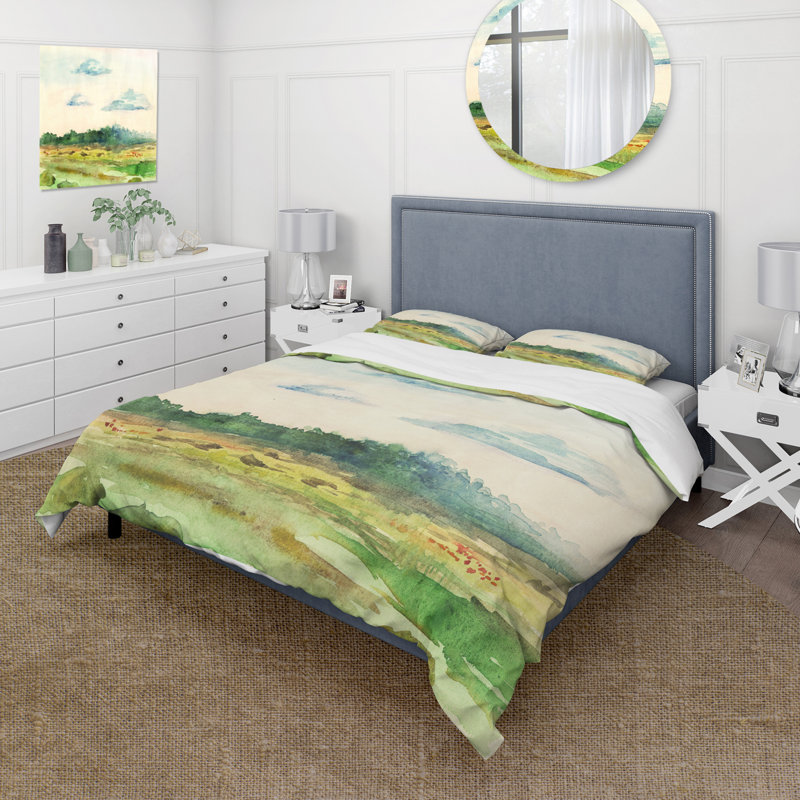 Ensemble de housse de couette en microfibre vert / jaune, Housse de couette très grand + 2 très grandes ta