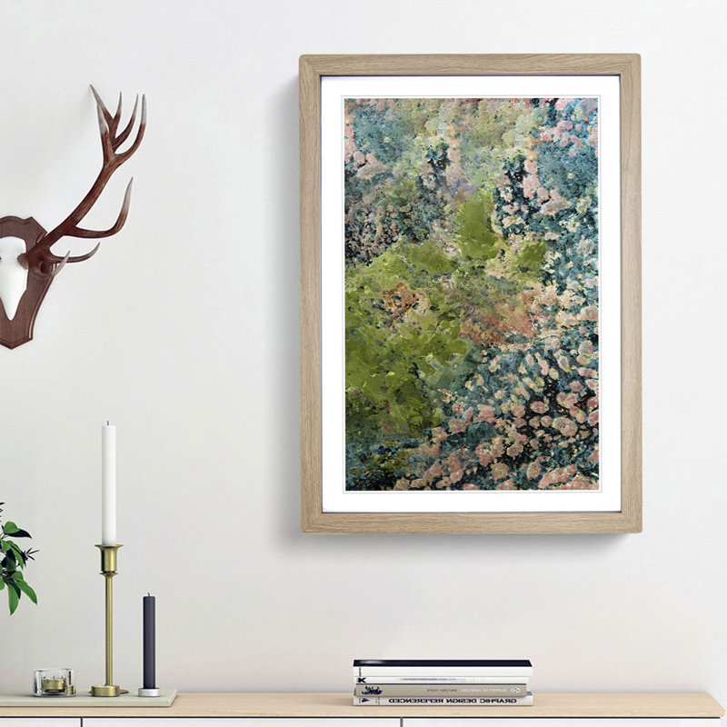 High Above the Greens in Abstract - Picture Frame Graphic Art Print, 65cm H x 48cm W x 2cm D, Oak Framed