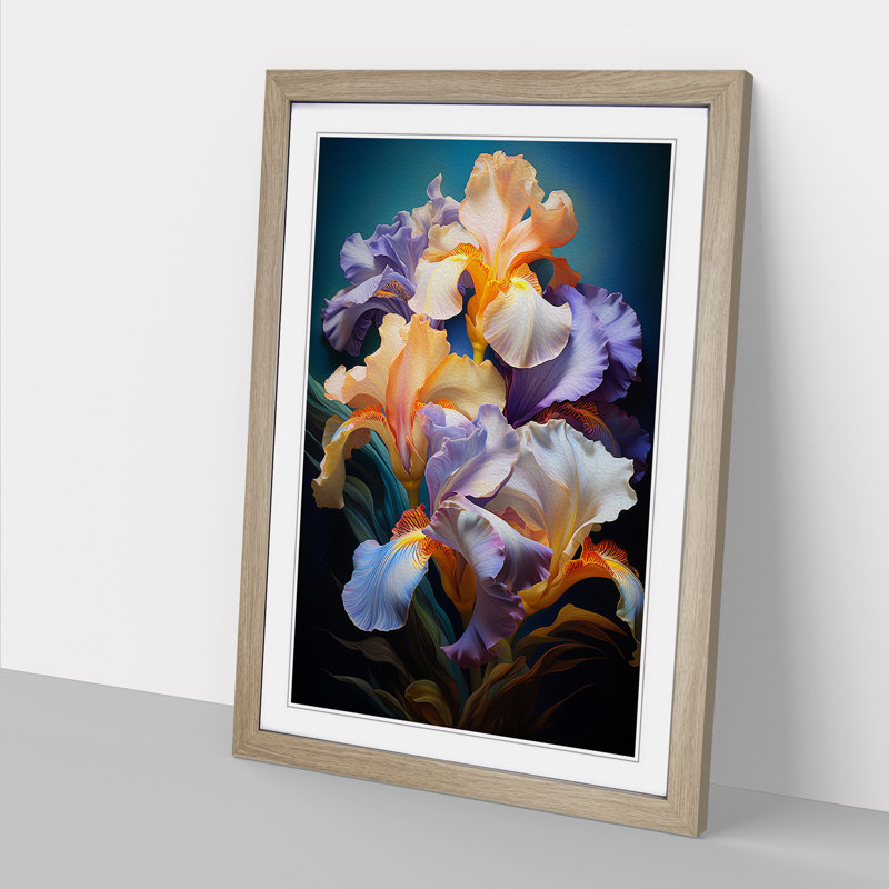 Iris Flower Orphism No.2 - Single Picture Frame Print on Wood, Oak Framed, 34cm H x 25cm W x 2cm D