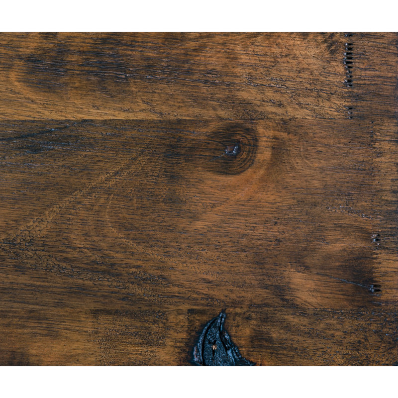 Table de chevet à finition brunie - Chambre rustique, bois d'hévéa massif, 2 tiroirs, table d'appoint transitionnelle classique