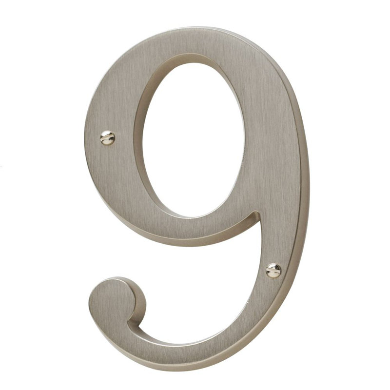 4.75" H Brass House Number, 9, Polished Chrome