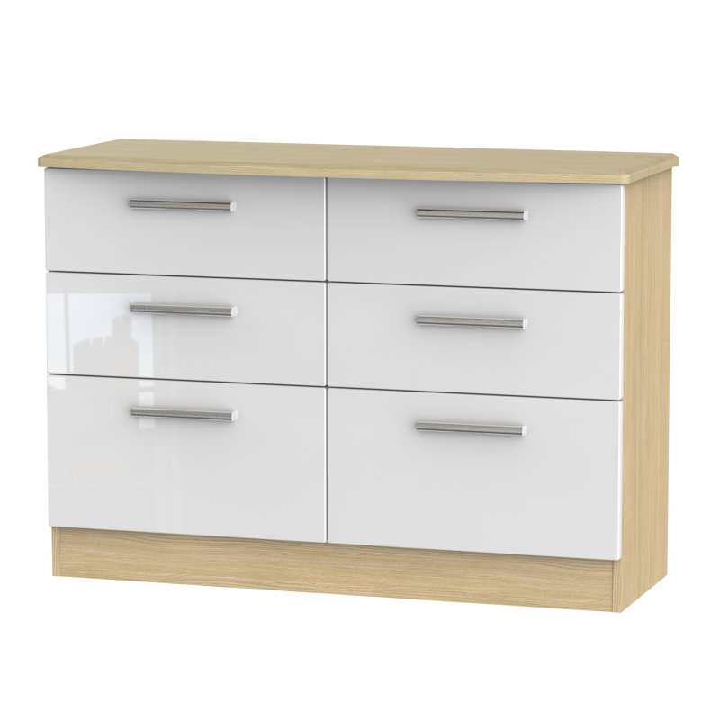Fully Assembled Yvette 6 Drawer Chest, Oak/White