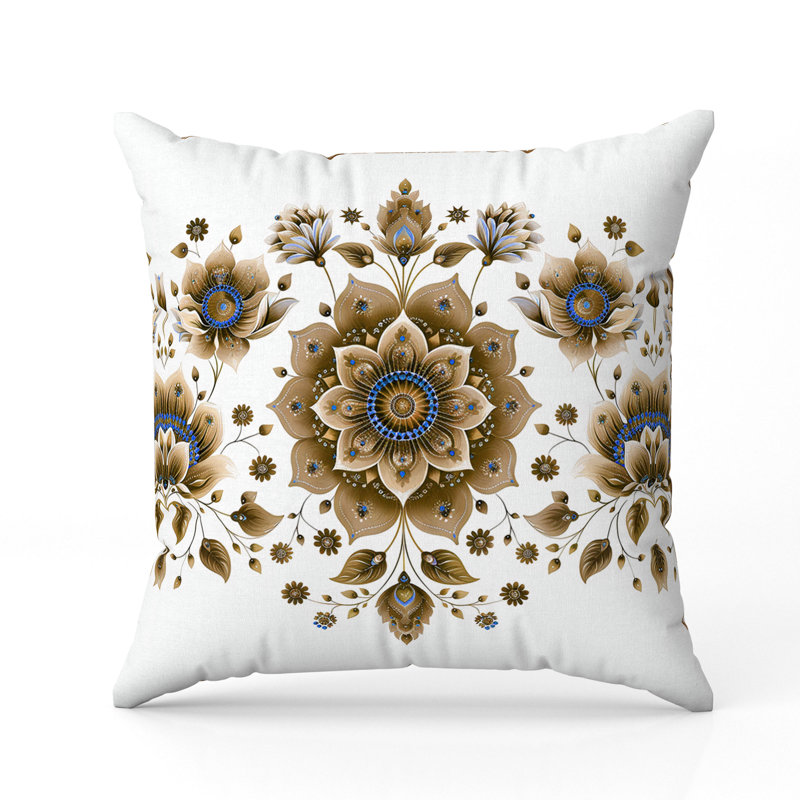 Coussin Frosted Florals, H 16 po x l 16 po, Blanc / orange