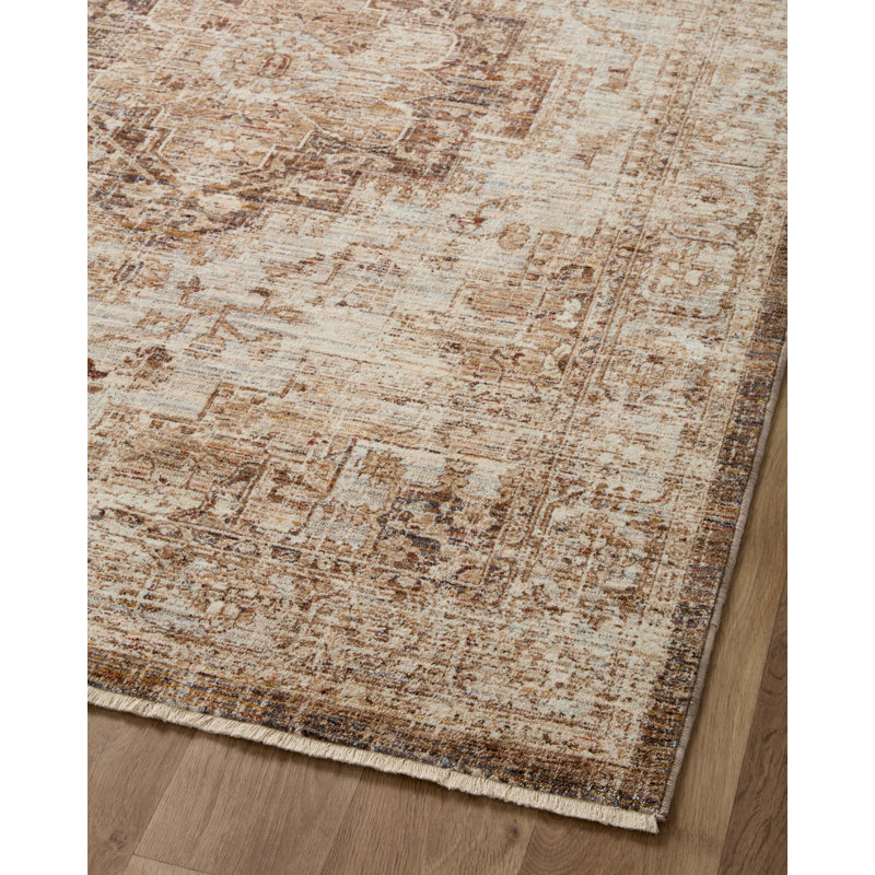 Sorrento Oriental Machine Made Power Loom Polyester Area Rug in Beige/Brown, Runner 2'7" x 8'