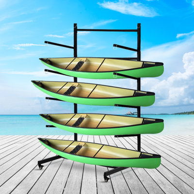 Kayak Storage Rack, Freestanding Heavy Duty Kayak Stand with Wheels for Kayak, Canoe, Surfboard and Paddleboard, 4-Tier Garage and Outdoor Storage Rac