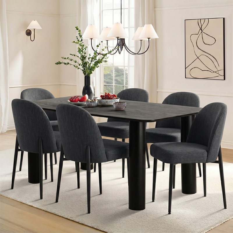 Ensemble de table de salle à manger 7 pièces avec chaises rembourrées et pieds en métal, Noir anthracite