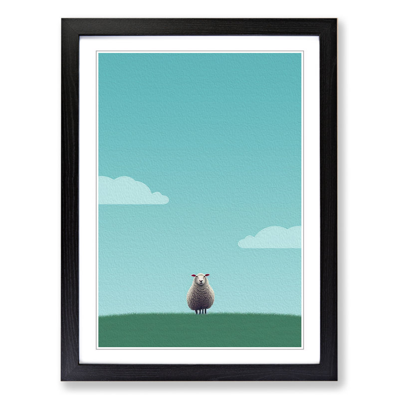 Sheep Minimalism - Framed Print, 34cm H x 25cm W x 2cm D, Black