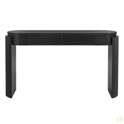 Entryway Table With  Grain Finish, Console Table With Fluted Design, Oval Top And 2 Drawers For Entryway And Living Room