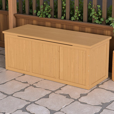 112 Gallon Outdoor Wooden Deck Box Solid Wood Storage Box Seat & Table Top For Patio Furniture Cushions, Pool Toys & Garden Tools (light Brown)