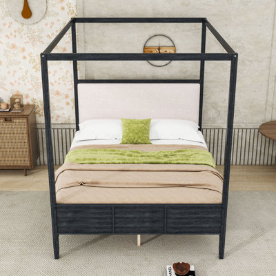 Canopy Bed with Upholstered Headboard