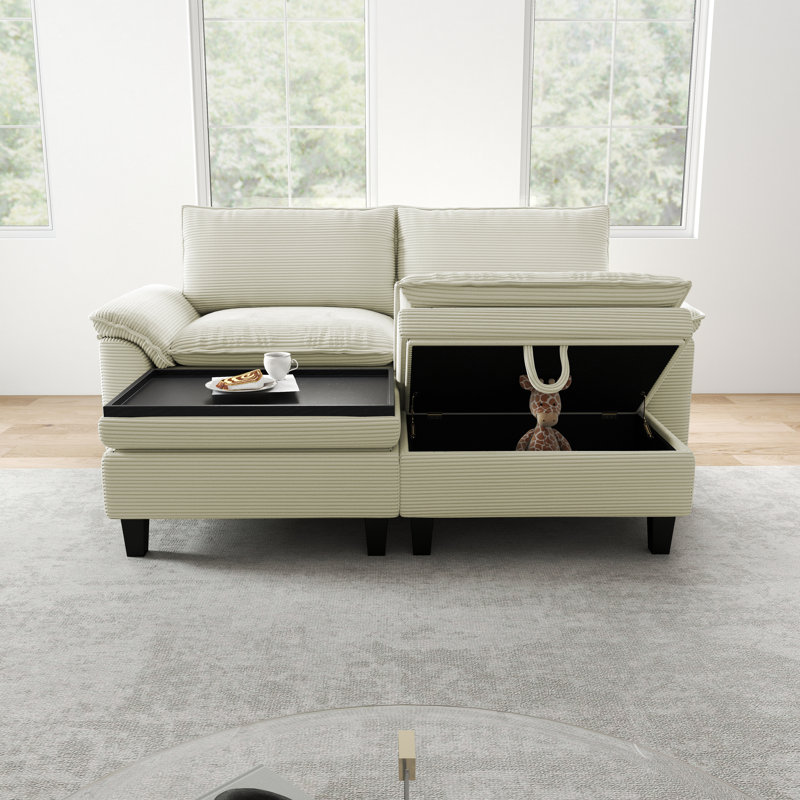 Canapé 85 po en velours côtelé avec rangement, Beige