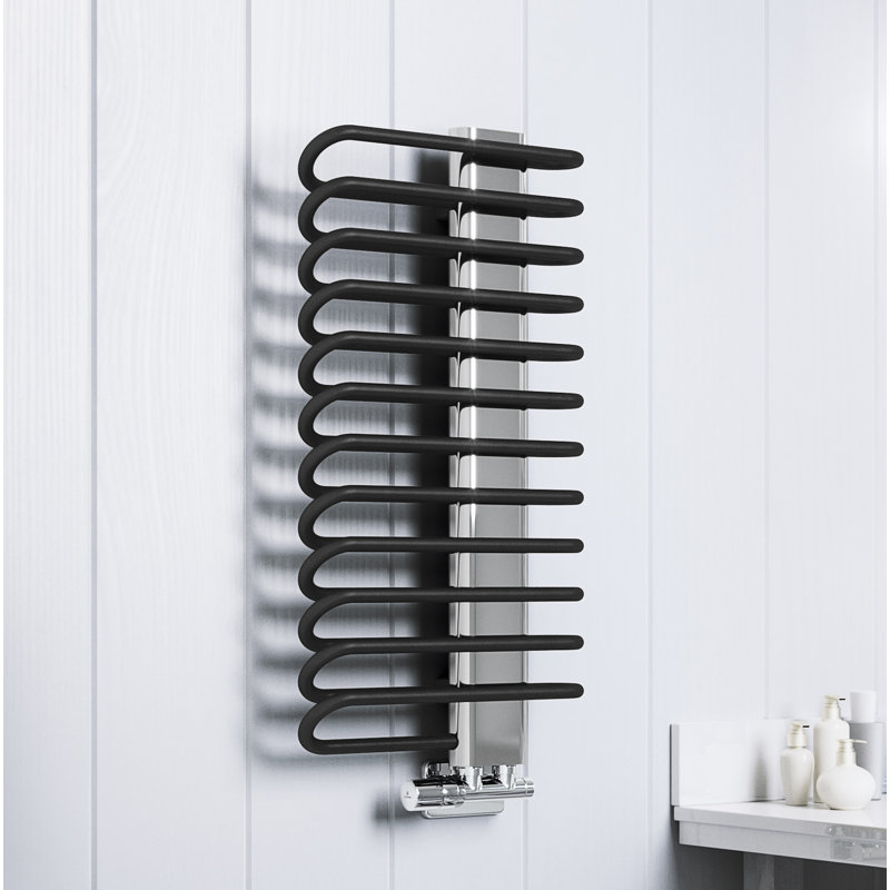 Michelle Heated Towel Rail in Two Tones, 1200x500, Black Bars and Chrome Masking