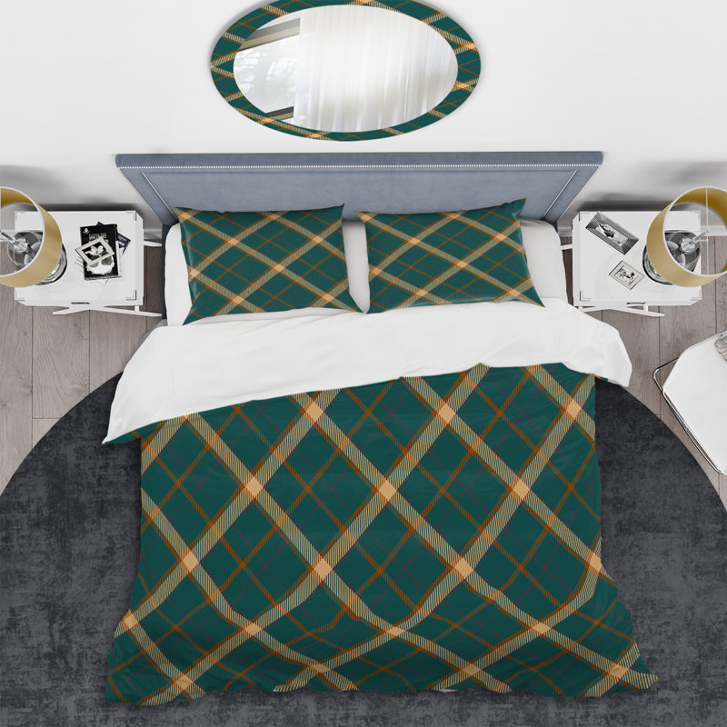 Ensemble de housse de couette en microfibre crème / vert 3 pièces, Housse de couette double + 2 taies décoratives st