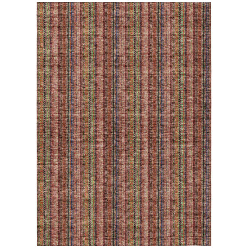 Tapis intérieur lavable rayé bourgogne et rose 5 pi x 8 pi