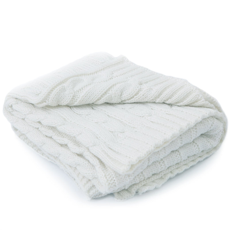 Ivory Cable Knit Acrylic Throw Blanket, 50" x 60"