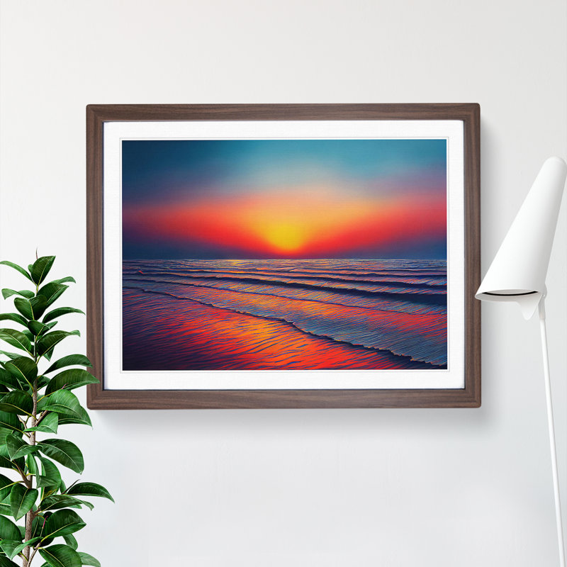 Wonderful Ocean Sunset Framed Print, 34cm H x 46cm W x 2cm D, Walnut Framed