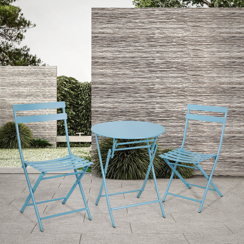 Ensemble bistro pour patio, table ronde et chaises de jardin pour le balcon, Bleu