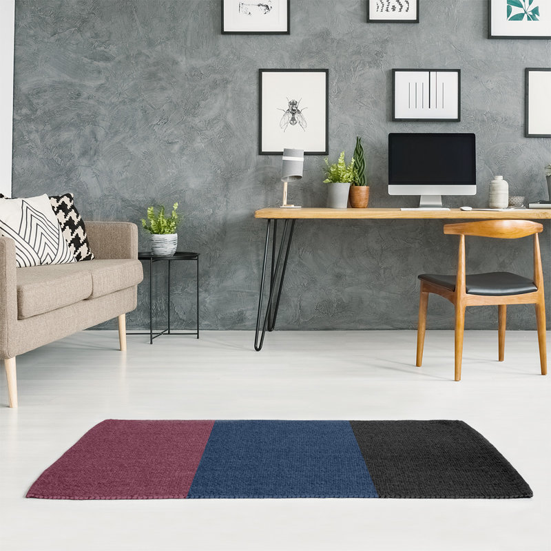 Tapis de vin rayé/bleu marine/noir, Rectangle 4 pi x 6 pi