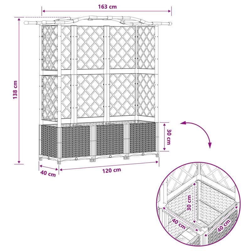 Raised Garden Bed, 138cm H x 163cm W x 40cm D, Light Grey