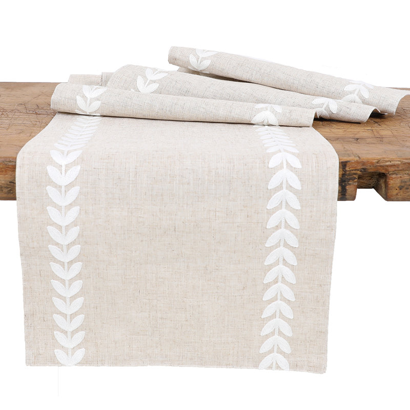  Truesdale Floral Rectangular Table Runner, 108" L x 15" W, White